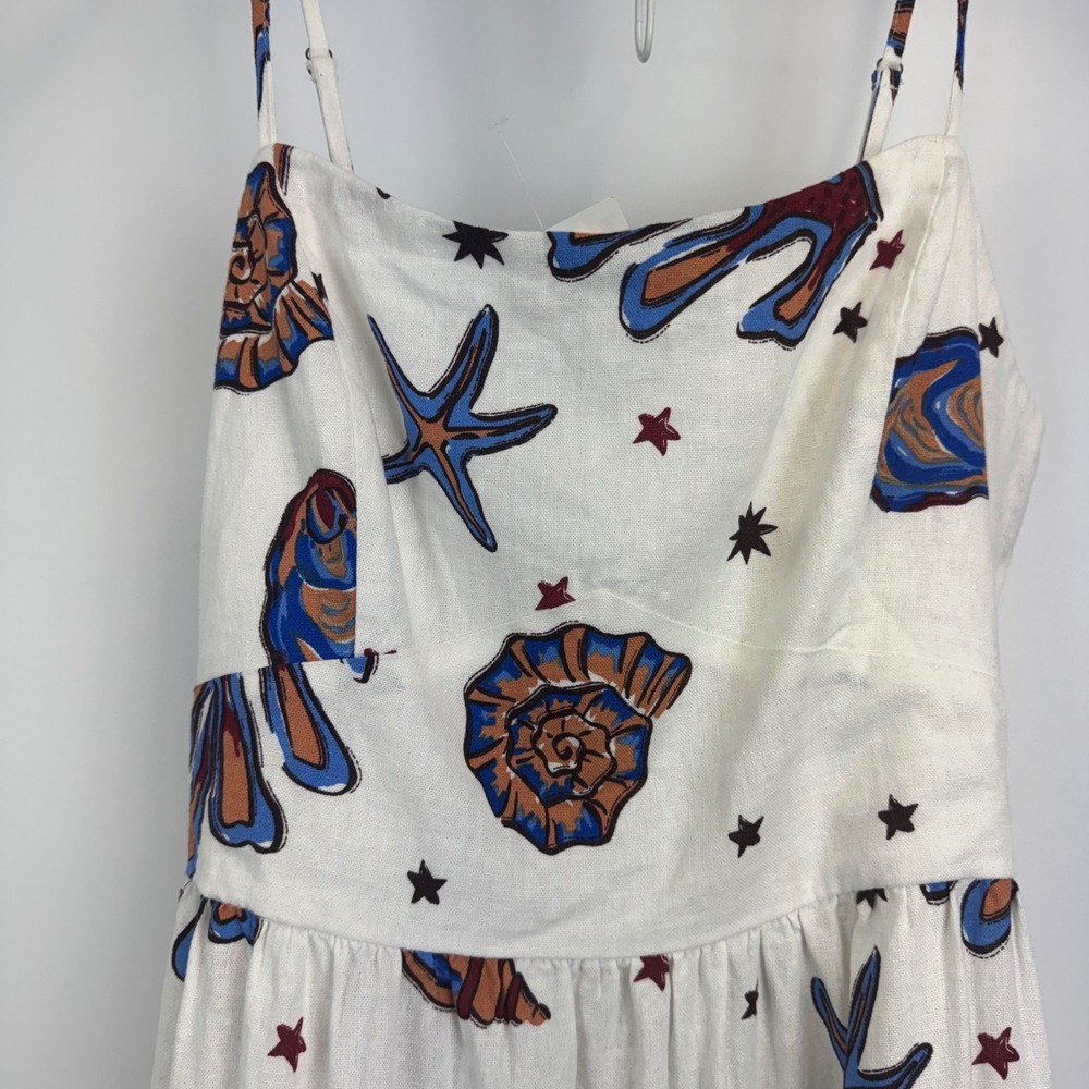 C&C California Womens Linen Blend Seashell Starfish Maxi Dress White Large L - Picture 2 of 12